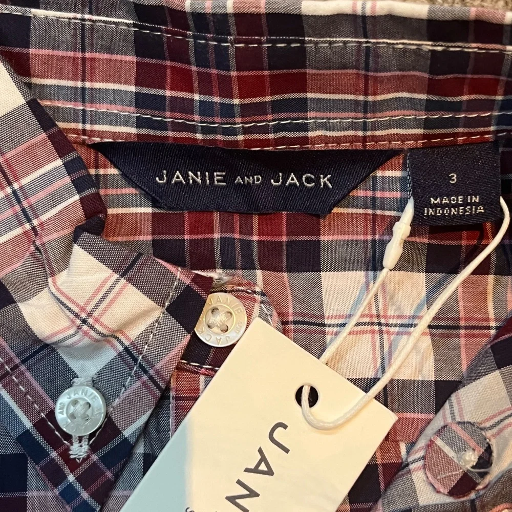 Janie and Jack NWT Tartan Plaid Poplin Button-Down Long-Sleeve Shirt Size 3T - Picture 3 of 5
